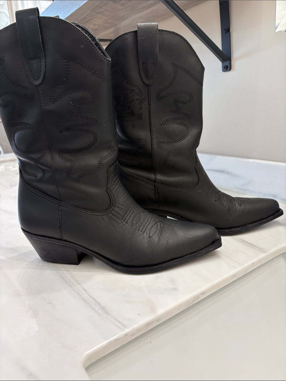 Steve Madden Black Western Heeled Cowboy Boots